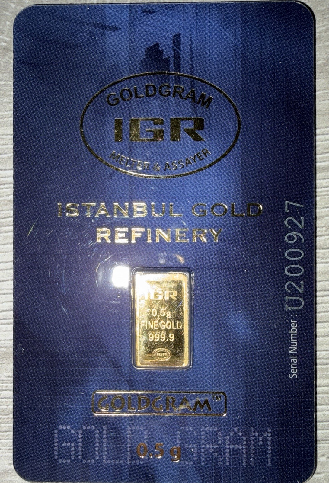 IGR Istanbul Gold Refinery 0.5g .9999 Fine Gold Bar in Assay Card