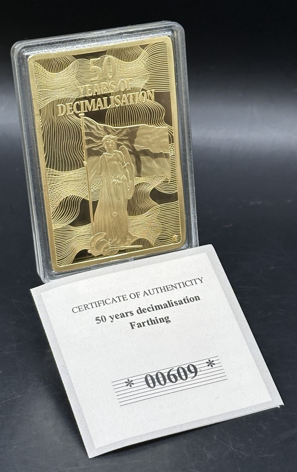 Stunning 2021 Gold Plated Proof 60mm x 40mm One Farthing in protective capsule