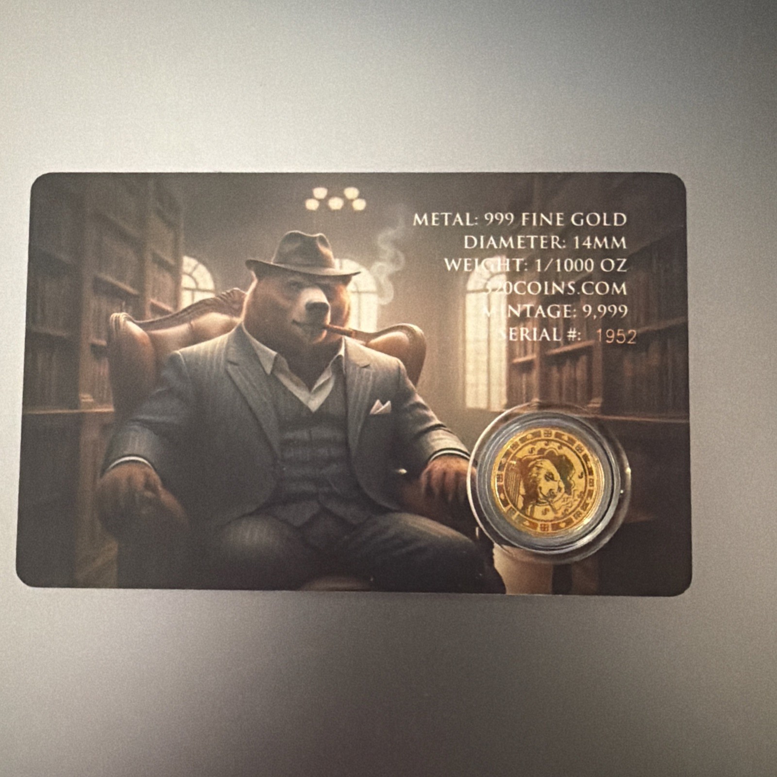 Gangster Mob Bear Gold 1/1000 Oz 999 Fine Round in COA Card