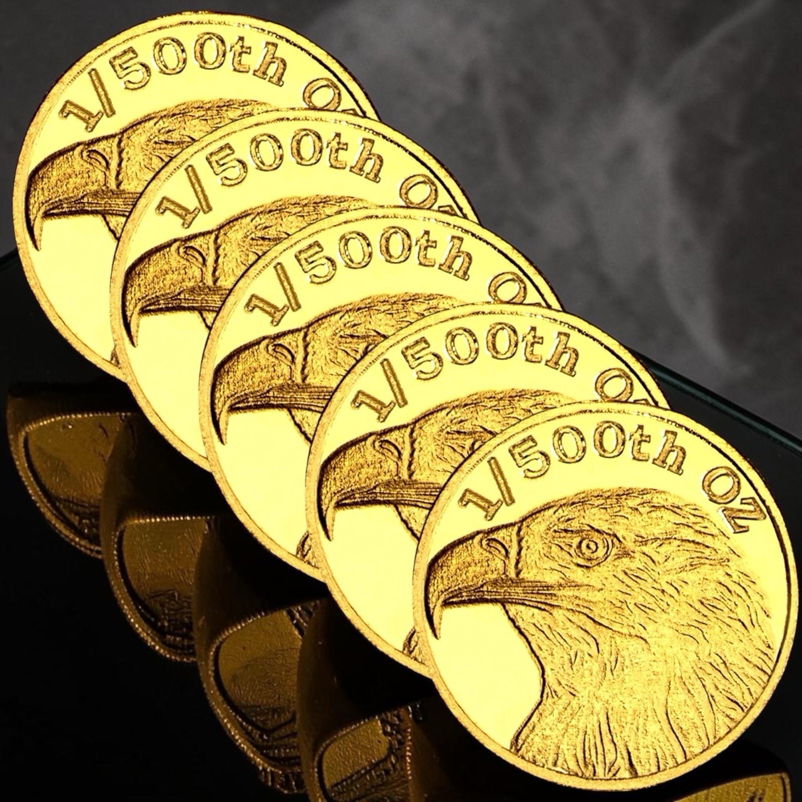 LOT 5 X 1/500 OZ MONARCH BALD EAGLE .9999 FINE GOLD ROUNDS IN SEALED CAPSULE BU