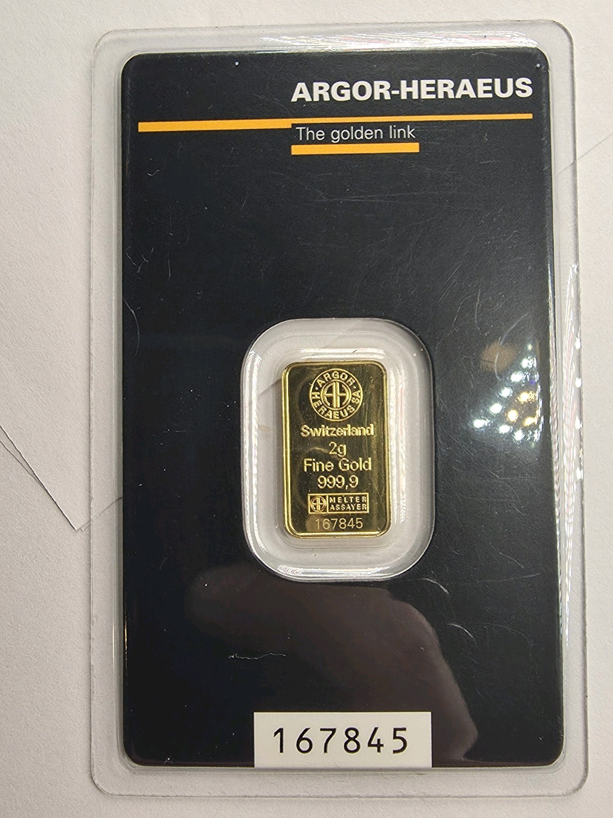2 gram Gold Bar – Argor-Heraeus KineBar (In Assay)