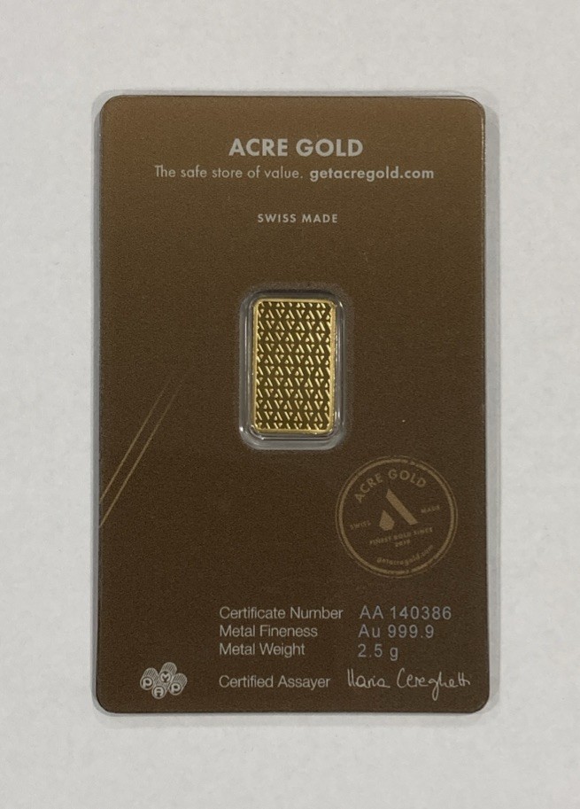 2.5 gram Acre Alpine Collection Gold Bar .9999 Fine Sealed in Assay Card