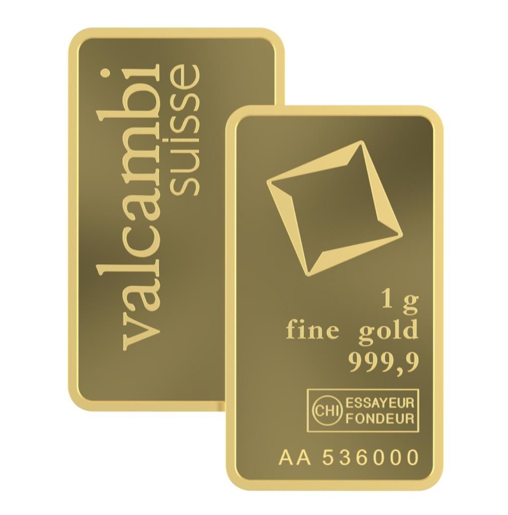 1 GRAM GOLD BAR .9999 24 K GOLD BULLION IN ASSAY CARD VALCAMBI SUISSE
