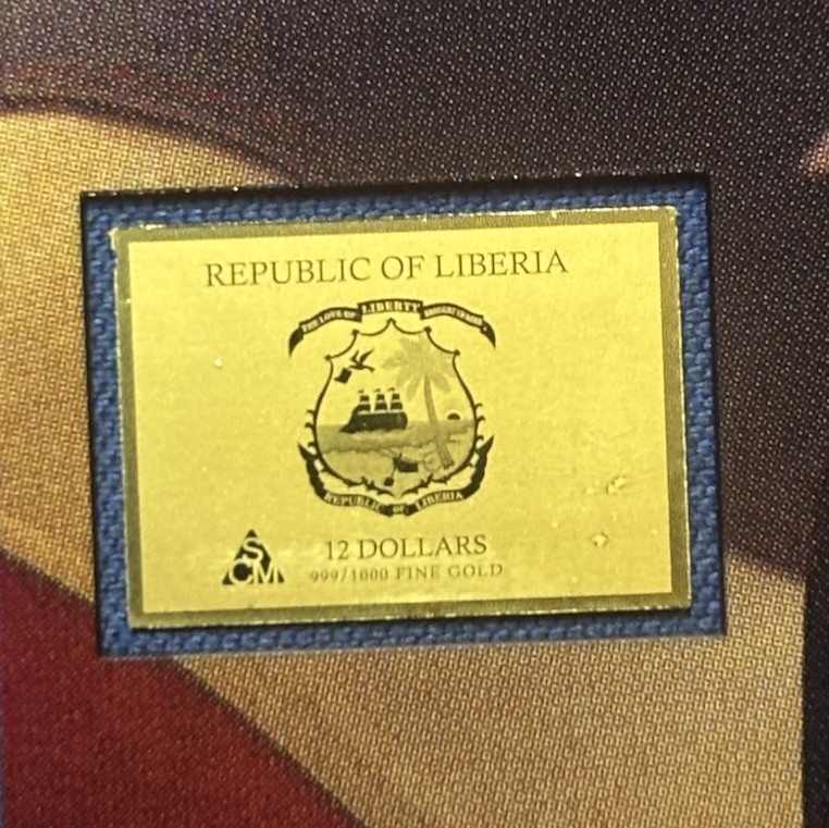 Theodor Roosevelt 1/1000 Oz Gold Coin $12 Liberia in Card 50,000 Mintage