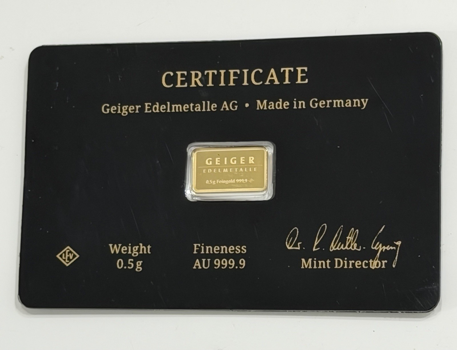Geiger Schloss Guldengossa Vintage Edition 1/2 Gram (.5 Gram) 9999 Gold Bar Card