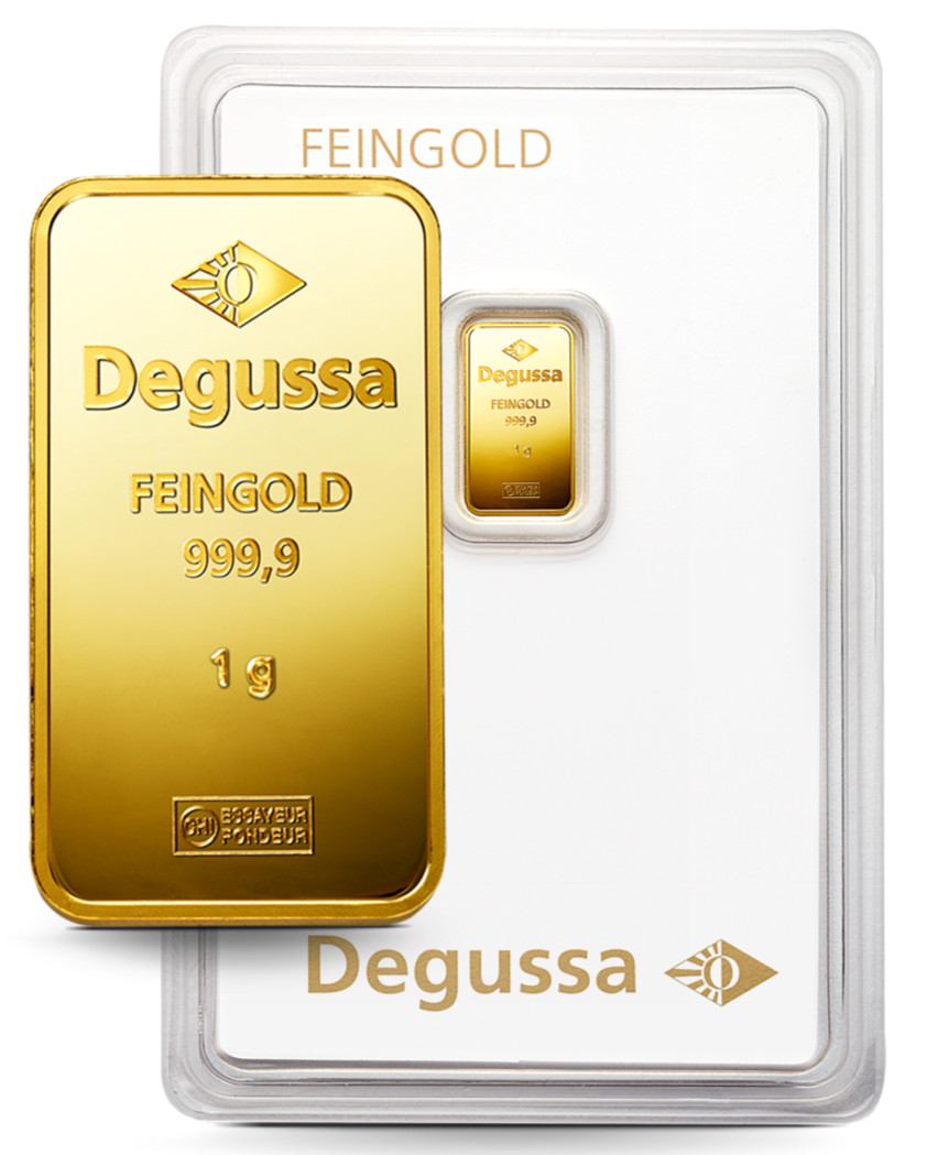 Gold Bar Degussa 1 Gram 999.9 Fine Original Blister Card Certificate 1g Gold