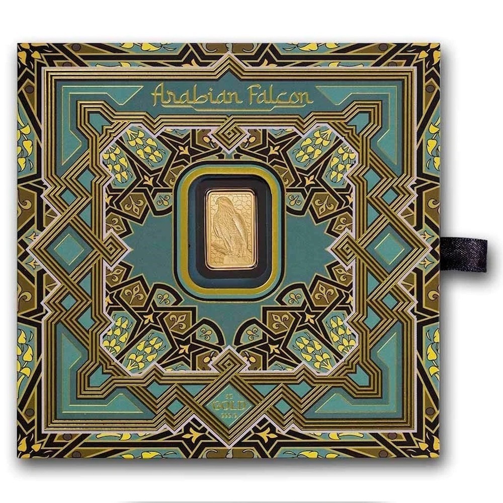 5 gram Gold Bar – PAMP Arabian Falcon (w/Assay & Frame)