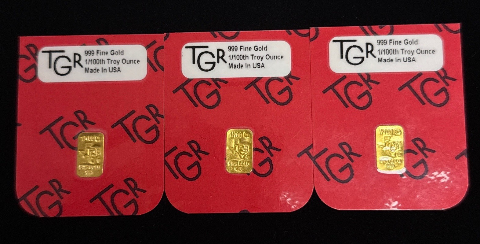 (Lot Of 3) 1/100th Oz .999 Fine Gold Bar, TGR, Made In USA