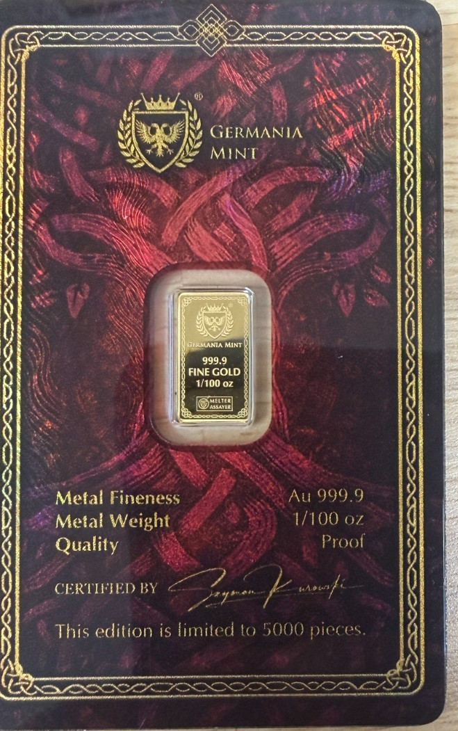 Germania Mint 1/100oz .9999 Fine Gold Bar Proof – Limited Edition Of 5000