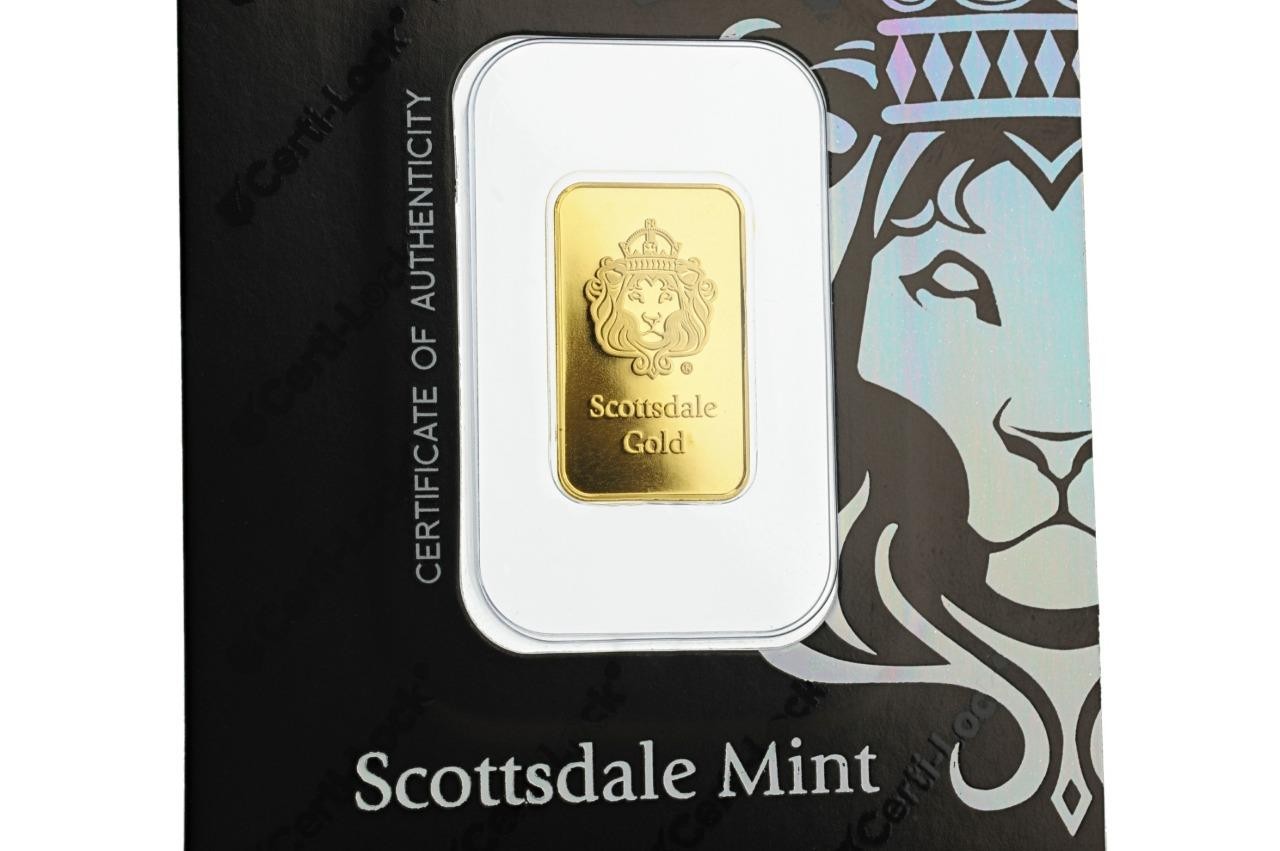 5 gram .9999 Gold Bar – Sealed in Certi-LOCK COA by Scottsdale Mint #A377