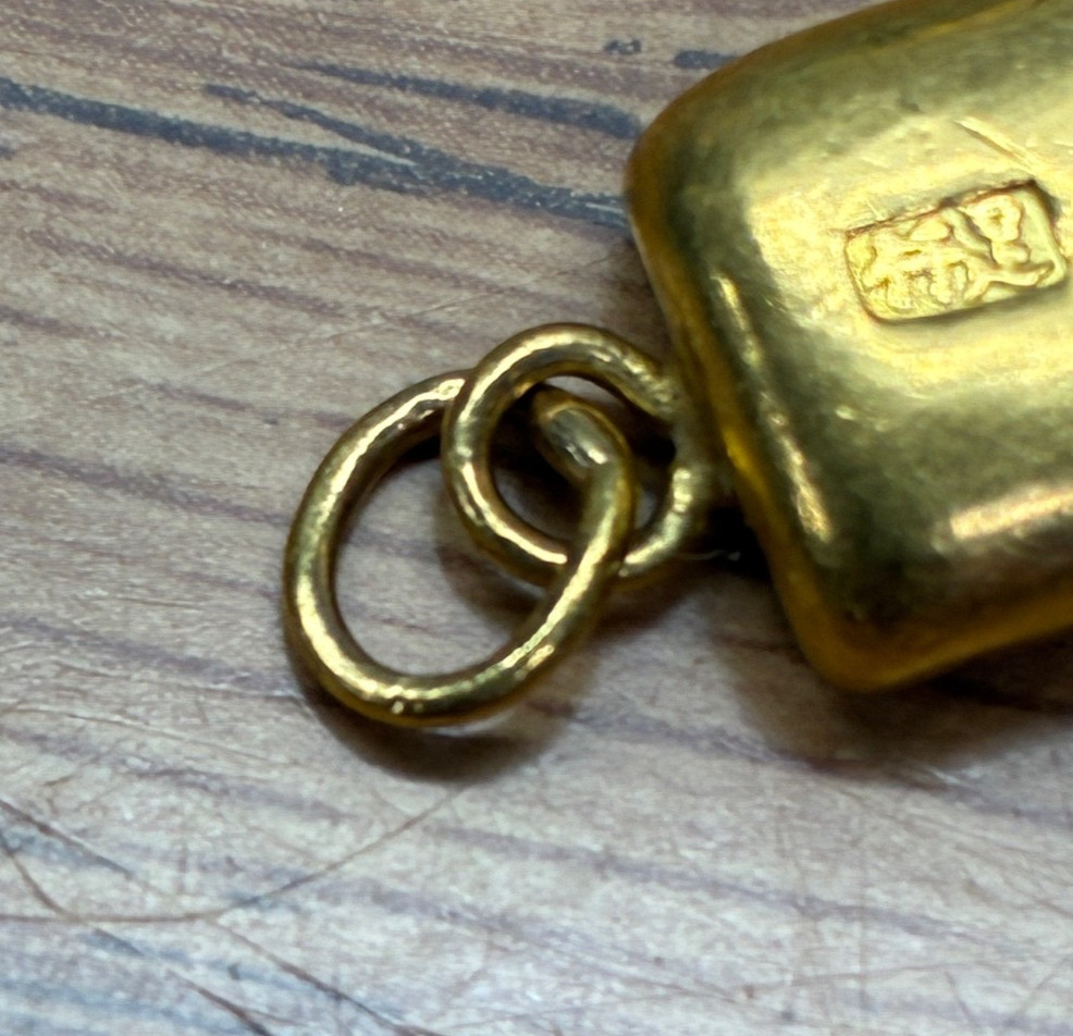 Antique Chinese 96.53% Gold 1/2ozt. Bar Pendant with 14kt Gold 5mm Bale