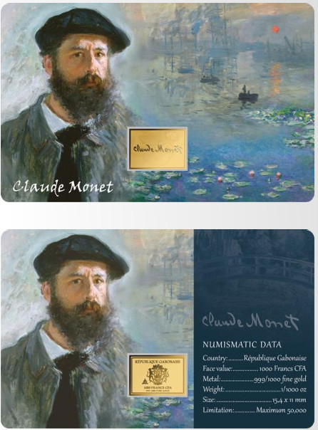 Claude Monet Collage 1/1000 Oz .999 Gold in Coin card
