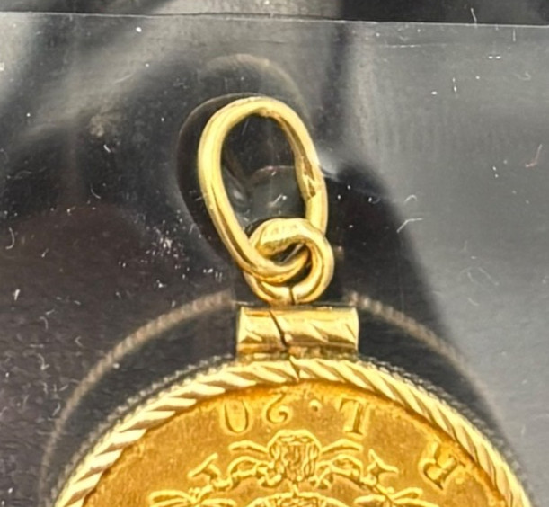 1877 Italy 20 Lire 90% Gold Coin in 14kt Yellow Gold Bezel Pendant 5mm Bale
