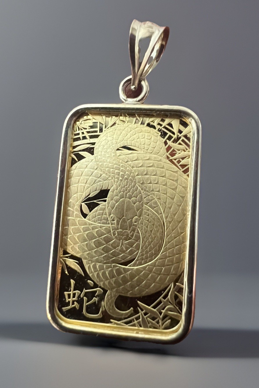 2025/24K/5G. Argor Heraeus Lunar Snake Gold Bar & FREE WITH PURCHASE 14k BEZEL!