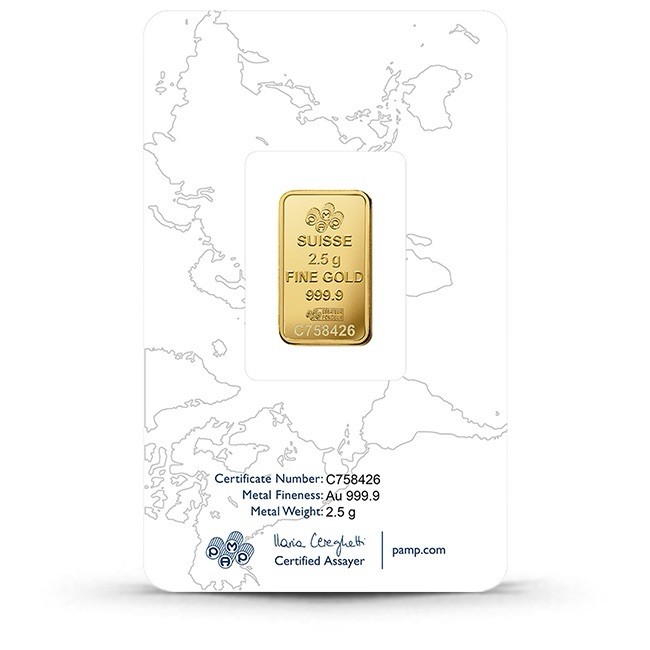 PAMP Suisse Rosa 2.5 gram .9999 Fine Gold Bar – Sealed Assay Card