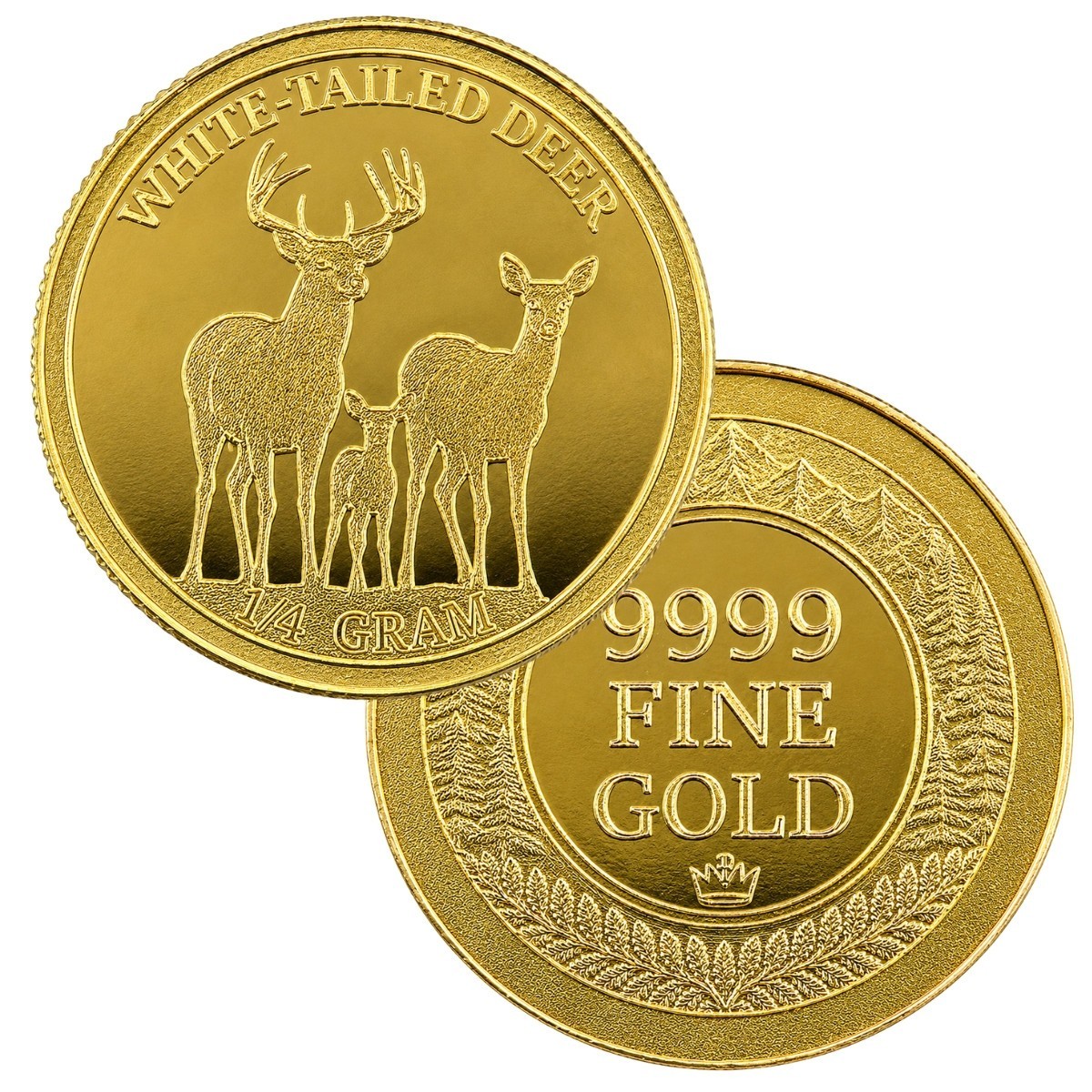 1/4 Gram .9999 Fine Gold Round White Tailed Deer Monarch Metals In Clear Capsule