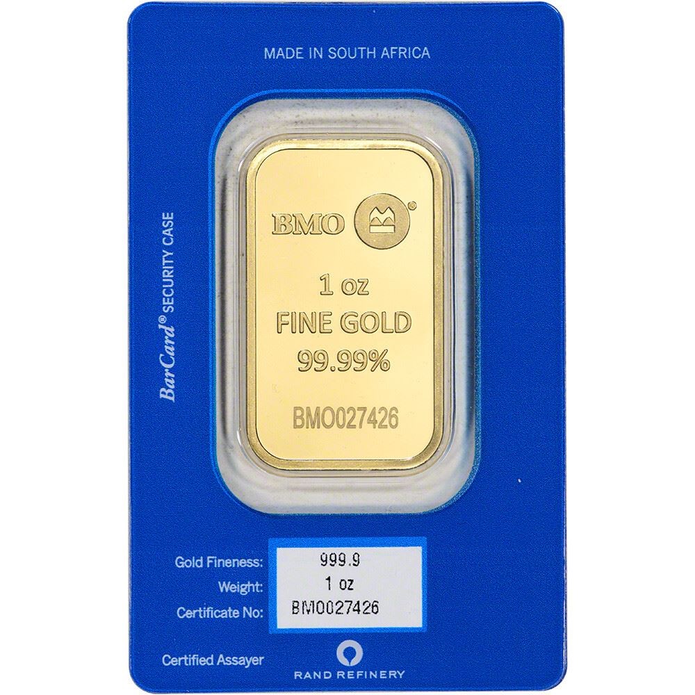1 oz Gold Bar BMO Bank of Montreal 999.9 Fine in Sealed Assay