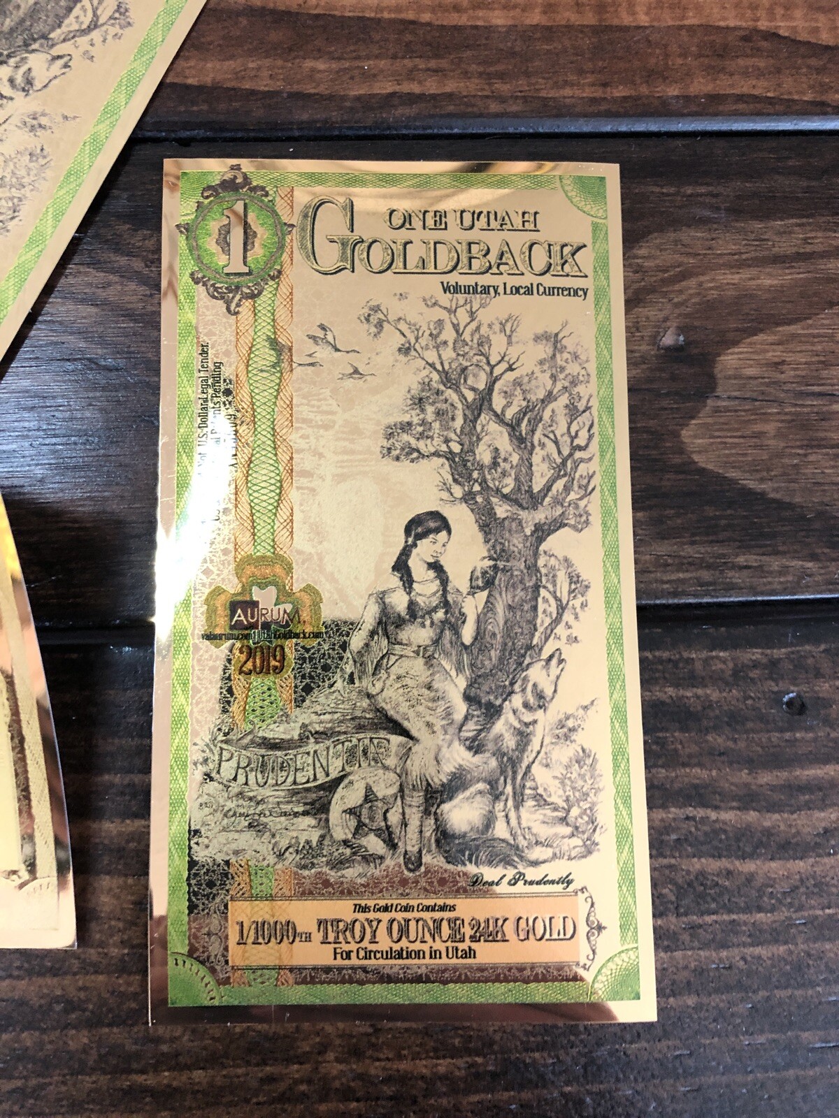 1 Utah Goldback -Aurum Gold Foil Note- 24K GOLD!-1/1000 OZ GOLD-AS LOW AS $9.74!