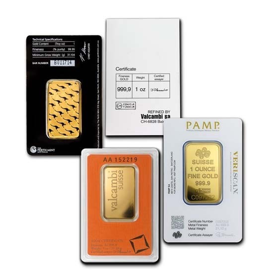 1 oz Gold Bar – Brand Name (Random, In Assay Card) .9999 Fine Gold Secondary