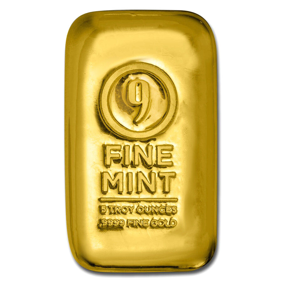 5 oz Cast-Poured Gold Bar – 9Fine Mint