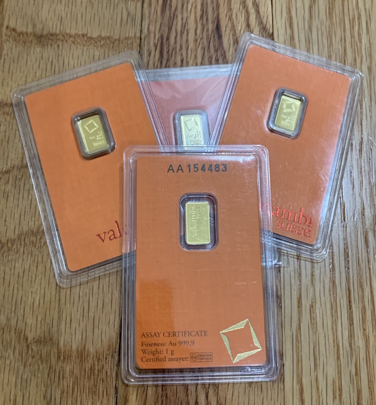 1 gram Valcambi Suisse Gold Bar 999.9 Fine in Sealed Assay Card
