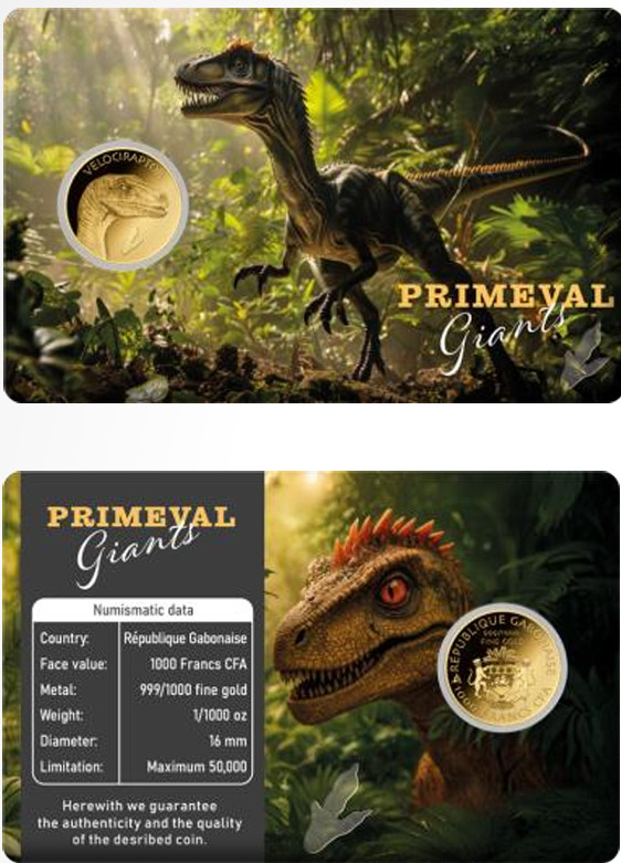 Velociraptor Dinosaur Primeval Giants 1/1000 Oz Gold Coin