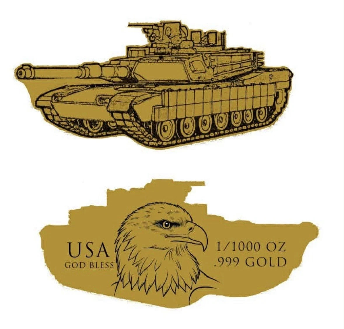 U.S. Army Tank Shaped 1/1000 oz Gold Coin in Card – 9,999 Mintage – IN STOCK!!