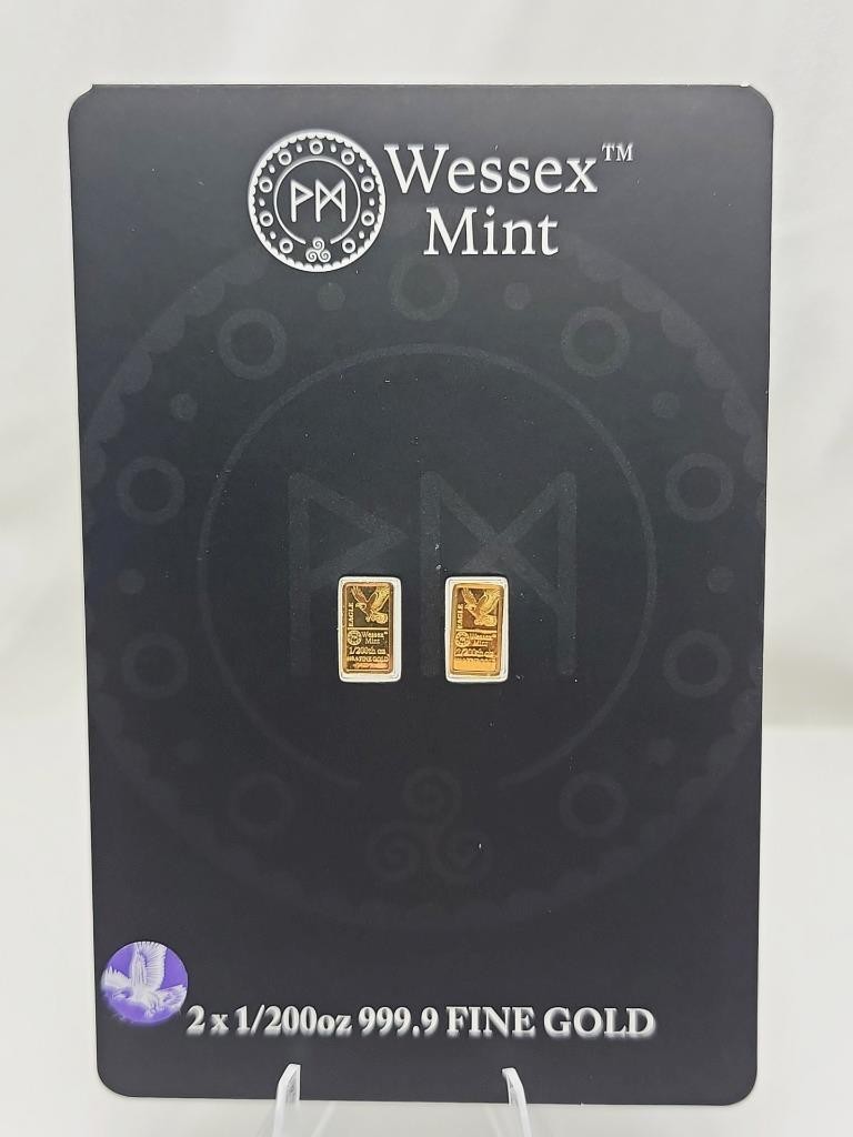 Wessex Mint Gold Bars, 2 x 1/200 999.9 Fine Gold, Eagle, Carded