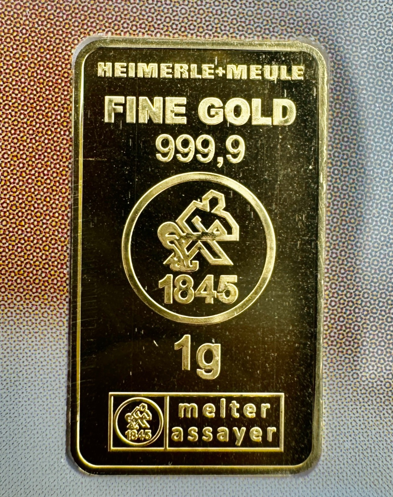 1 g Gold Fine Bar 999.9 Heimerle + Meule LBMA Sealed New For Baby