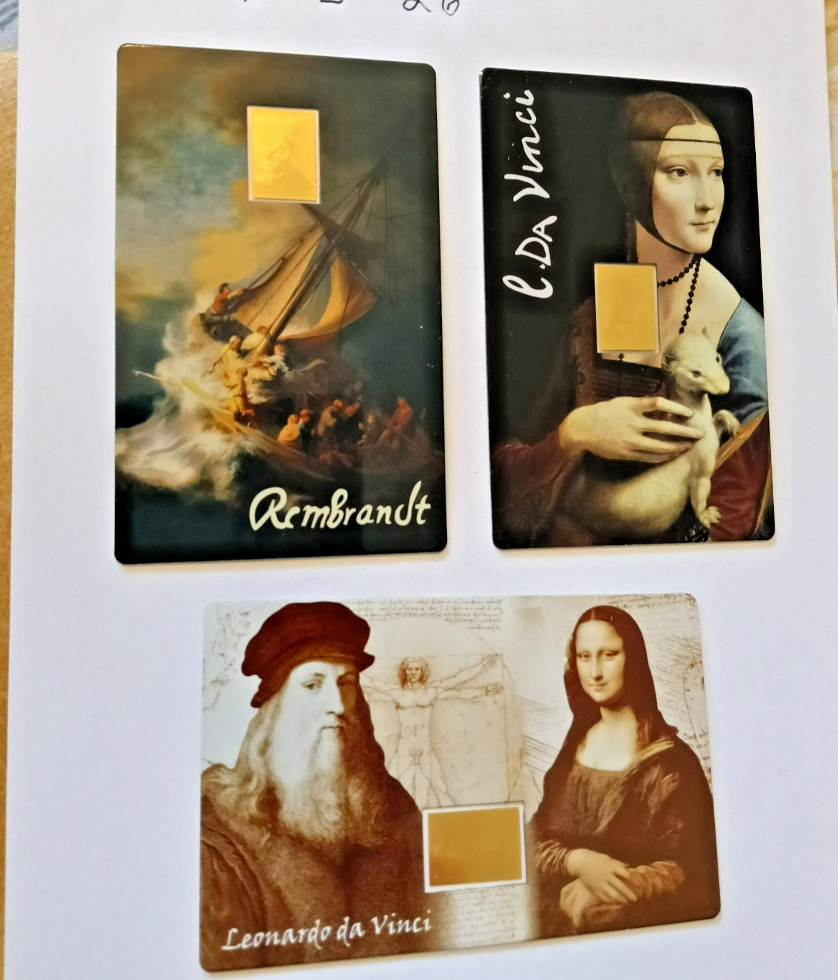 SET 3, MASTERPIECES OF FINE ART 1/1000TH OZ GOLD COIN BARS SALE PRICE NO OFFERS
