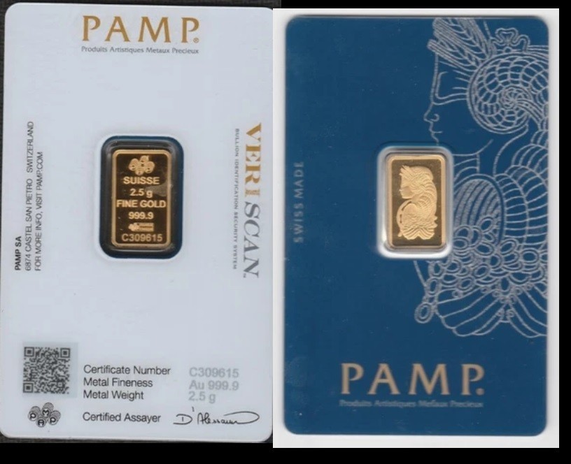 2.5 Gram GOLD Bar PAMP Lady Fortuna with Veriscan® (In SEALED Assay)