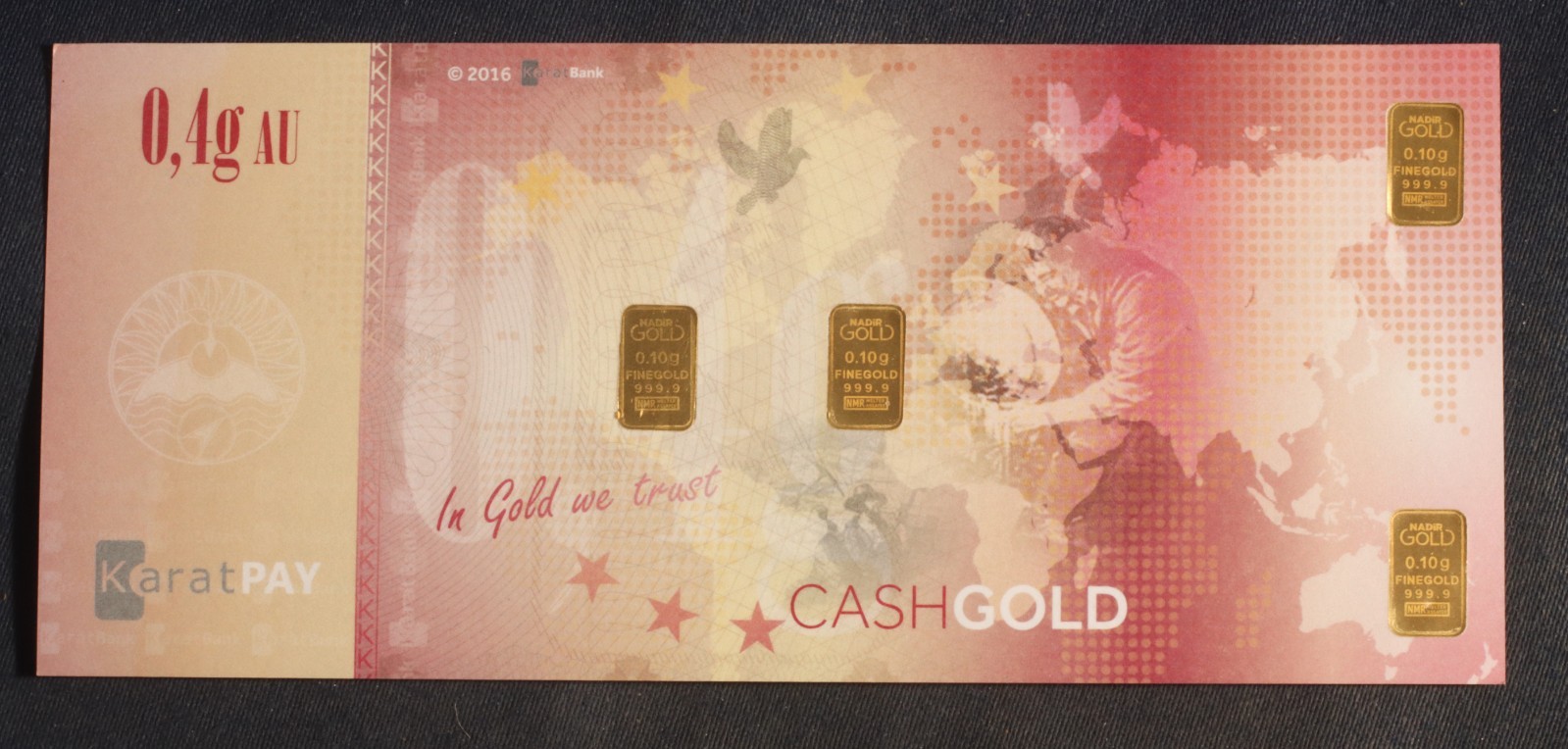KARATBARS KARATPAY CASHGOLD .9999 FINE GOLD IN NOTES 1.3 GRAM (.1/.2/.4/.6)