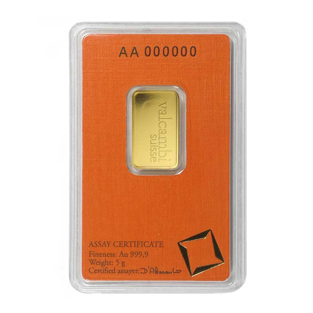 5 Gram Valcambi .9999 Fine Gold Bar in Assay