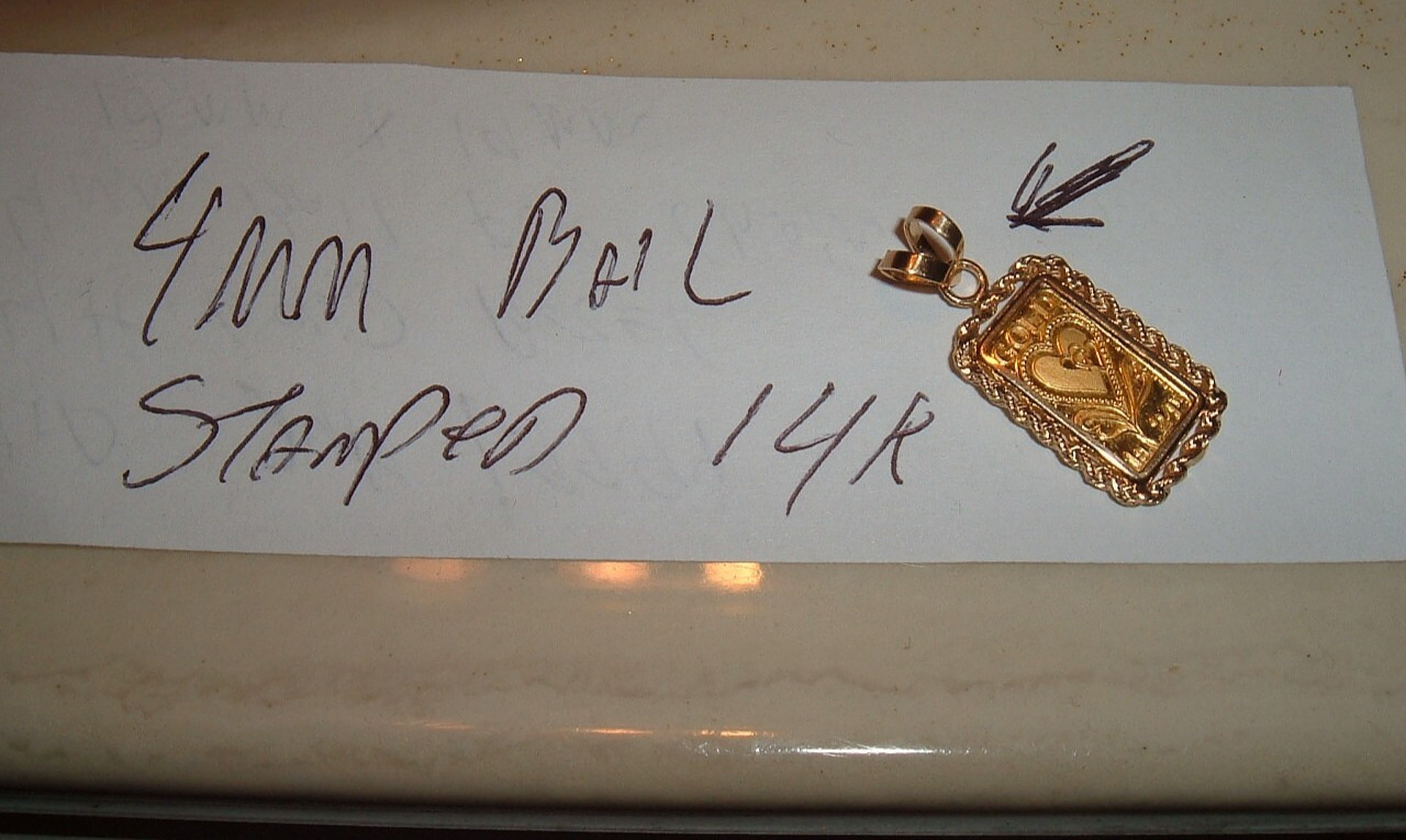 1 GRAM 24K .9999 FINE GOLD HEART BAR 14 KT ROPE BEZEL 4MM BAIL PENDANT 2.29g