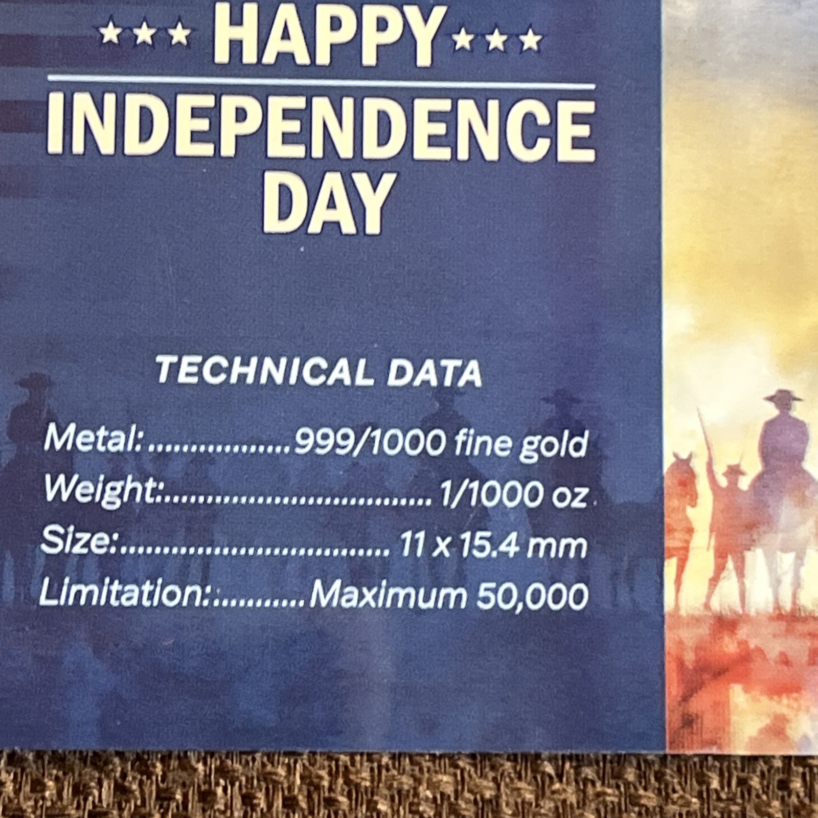 Happy Independence Day 1/1000 oz Gold Bar 0.999 Fine Bullion