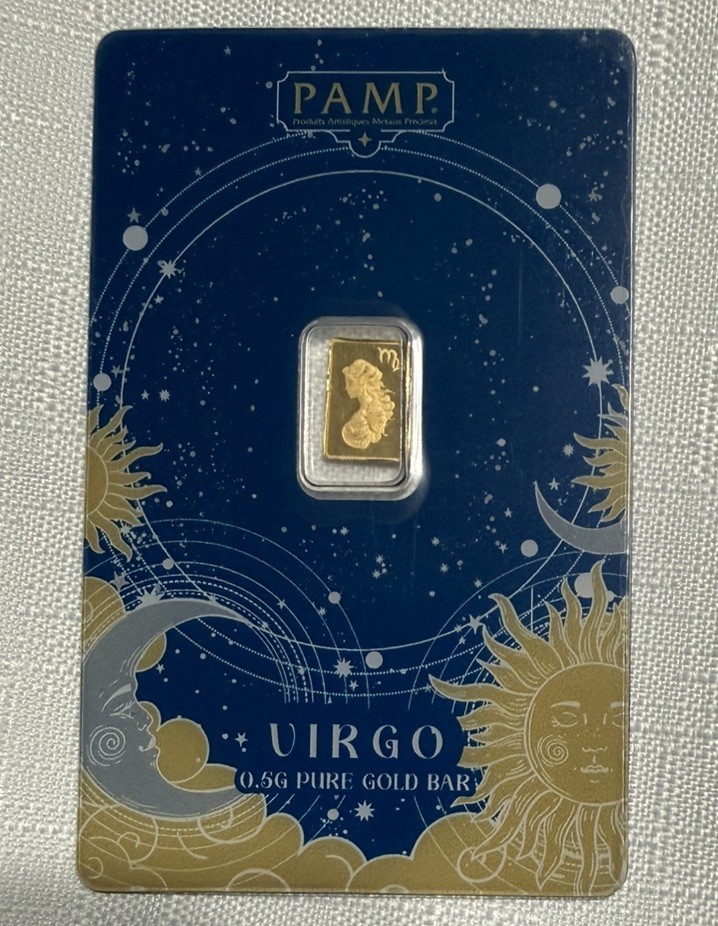 PAMP SUISSE .9999 PURE GOLD BAR Assay Card 3000 MINTED VIRGO 1/2 Gram Zodiac .5g
