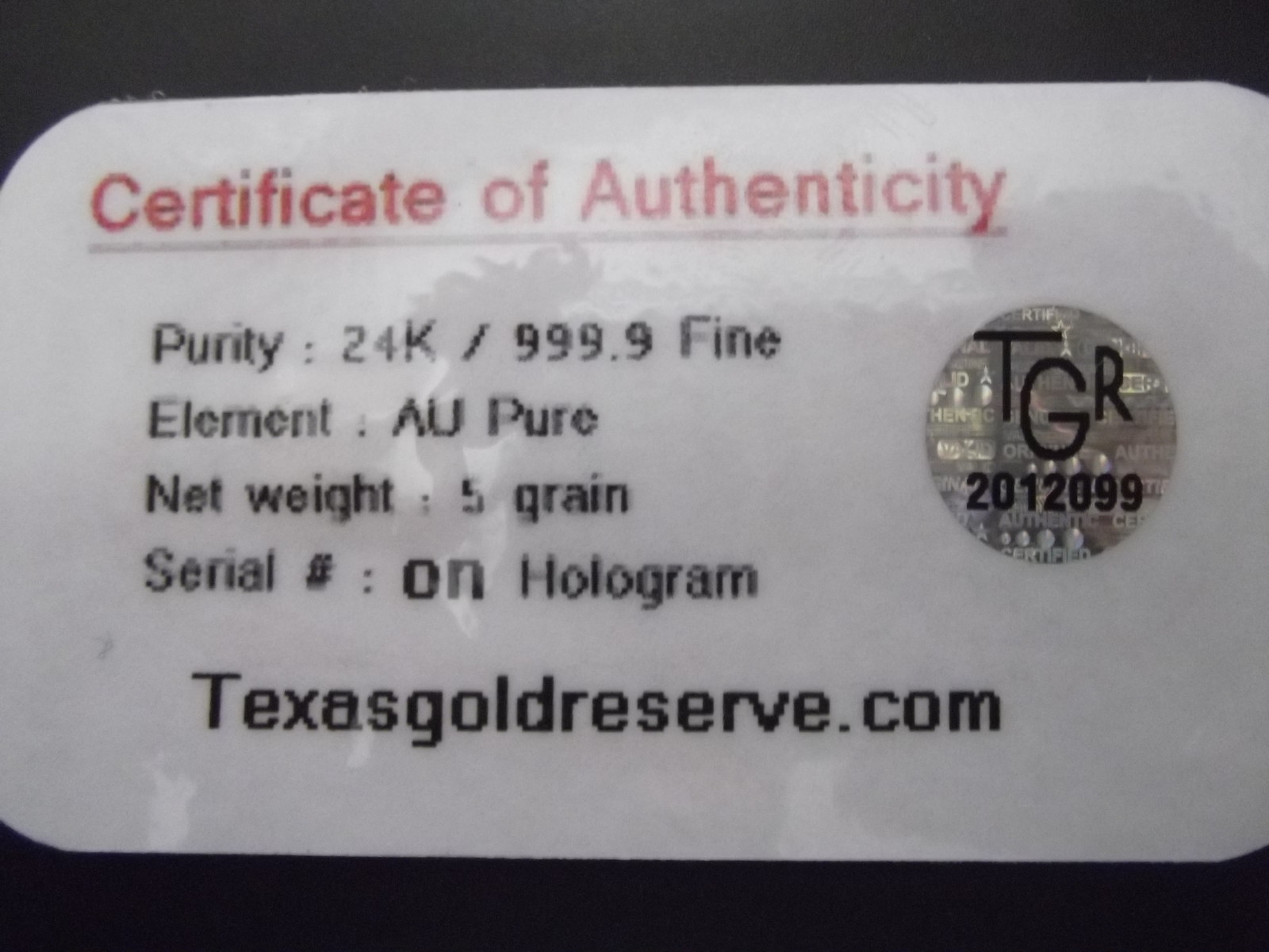 1/3 Gram FLAG EDITION 999+ GOLD BULLION PROFESSIONALLY MINTED CERTIFIED BAR Bin9