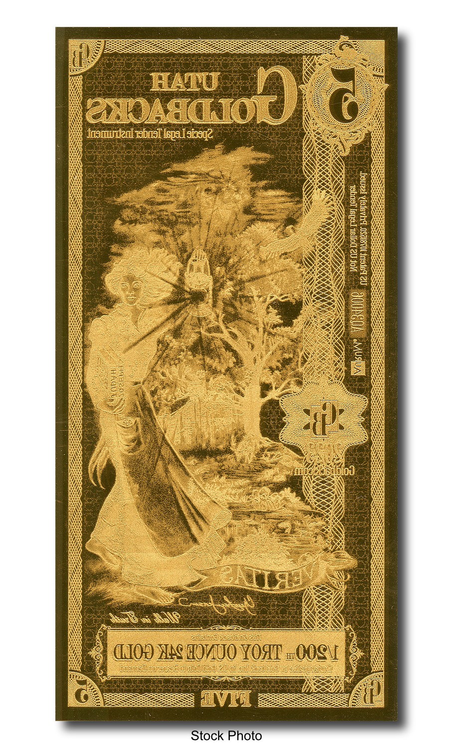 2023 Aurum 5 GB Utah 1/200oz 24K Gold Foil Note Ltd. Edition Five Goldbacks