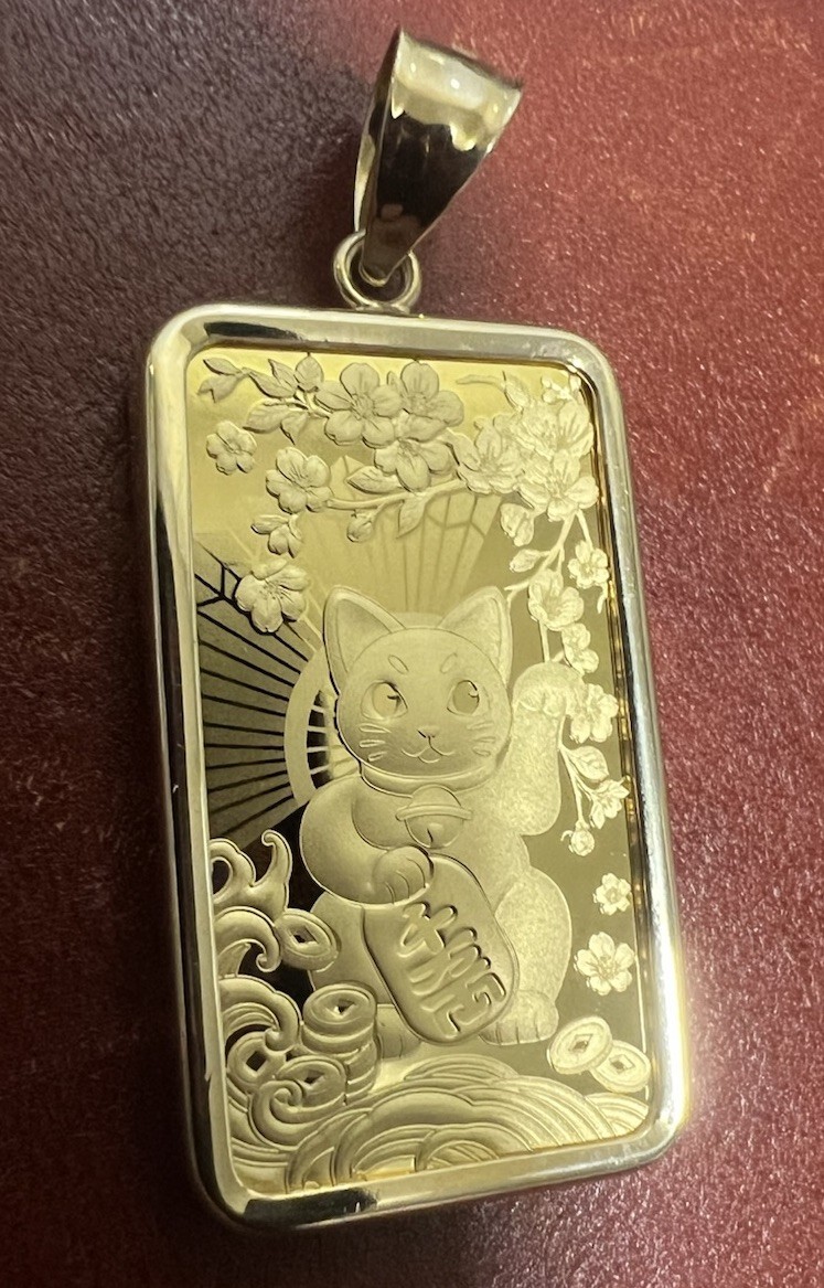 PAMP 1/2 oz GOOD LUCK MANEKI NEKO CAT GOLD BAR & 14K BEZEL FREE WITH PURCHASE!