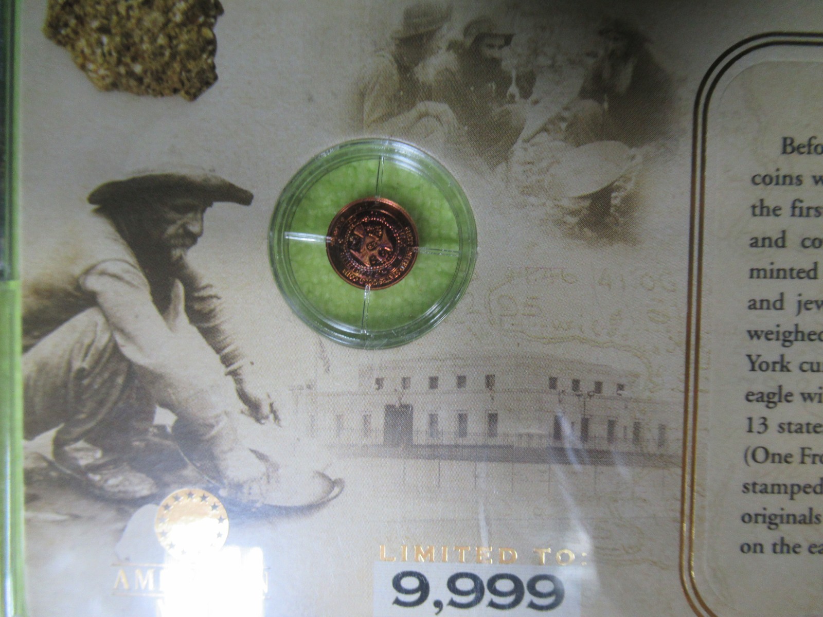 AMERICAN MINT HISTORY OF GOLD FIRST U.S. GOLD COIN- .5 GRAM 14K PROOF COIN