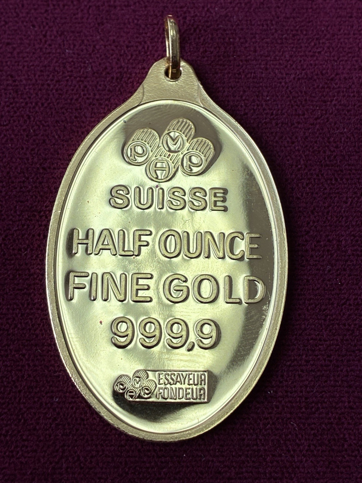 Pamp Suisse 1/2 oz Half Ounce Rose Oval Pendant .9999 Fine Gold