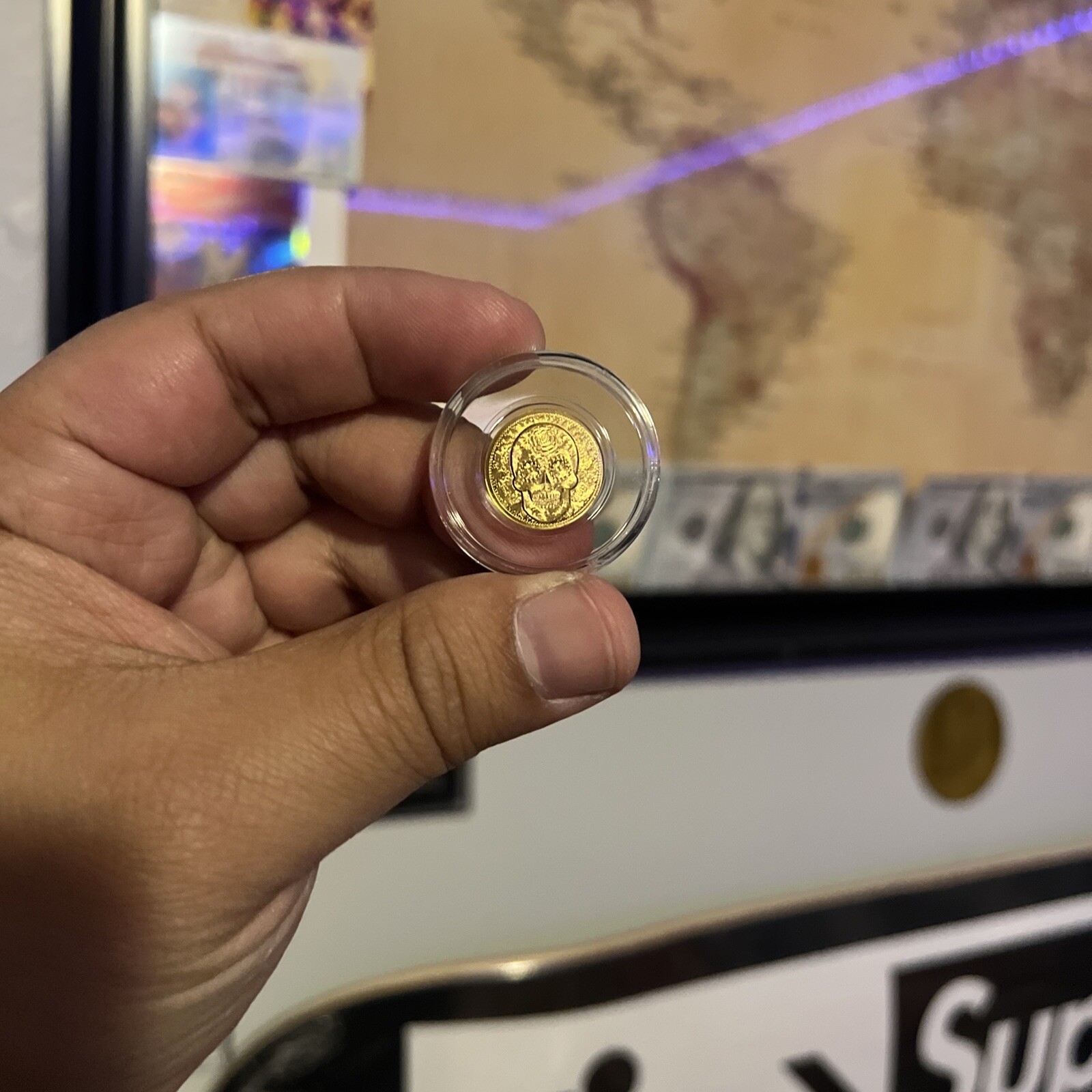1/100th oz .9999 Fine GOLD Skull Dia De Los Muertos in Capsule FRACTIONAL GOLD