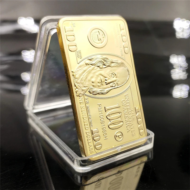 1pcs USA 100 Dollar Bullion 24k Gold Bar American Metal Coin Golden Bars USD
