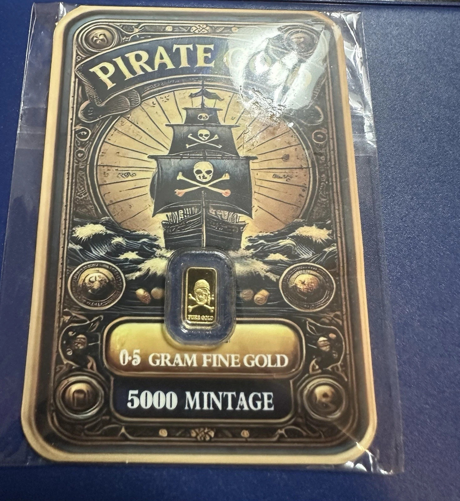 1/2 Gram Gold Bar Pirates Gold .999 In Assay. Limited Mintage of 5,000