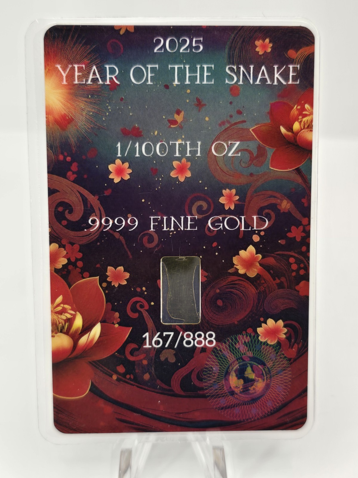 2025Lunar Year of the Snake 1/100 Oz .9999 Gold Bar in Card 167/888 Low Mintage