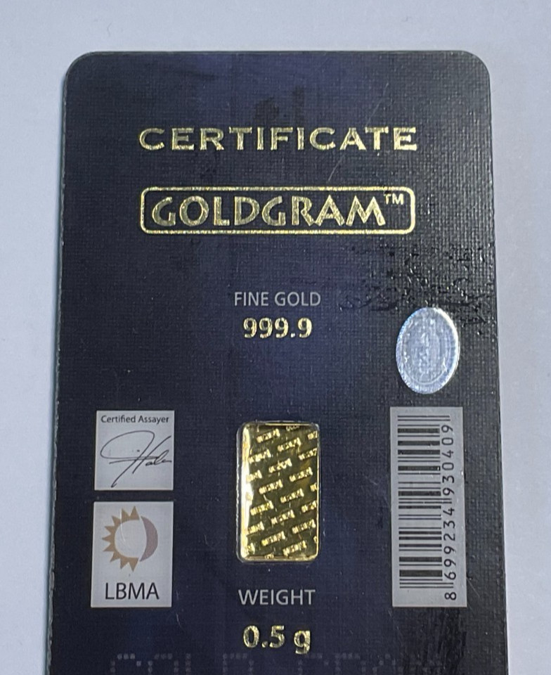 1/2 gram 0.9999 Fine “GoldGram” Bar IGR – 0.5 GRAM Sealed in Assay Card