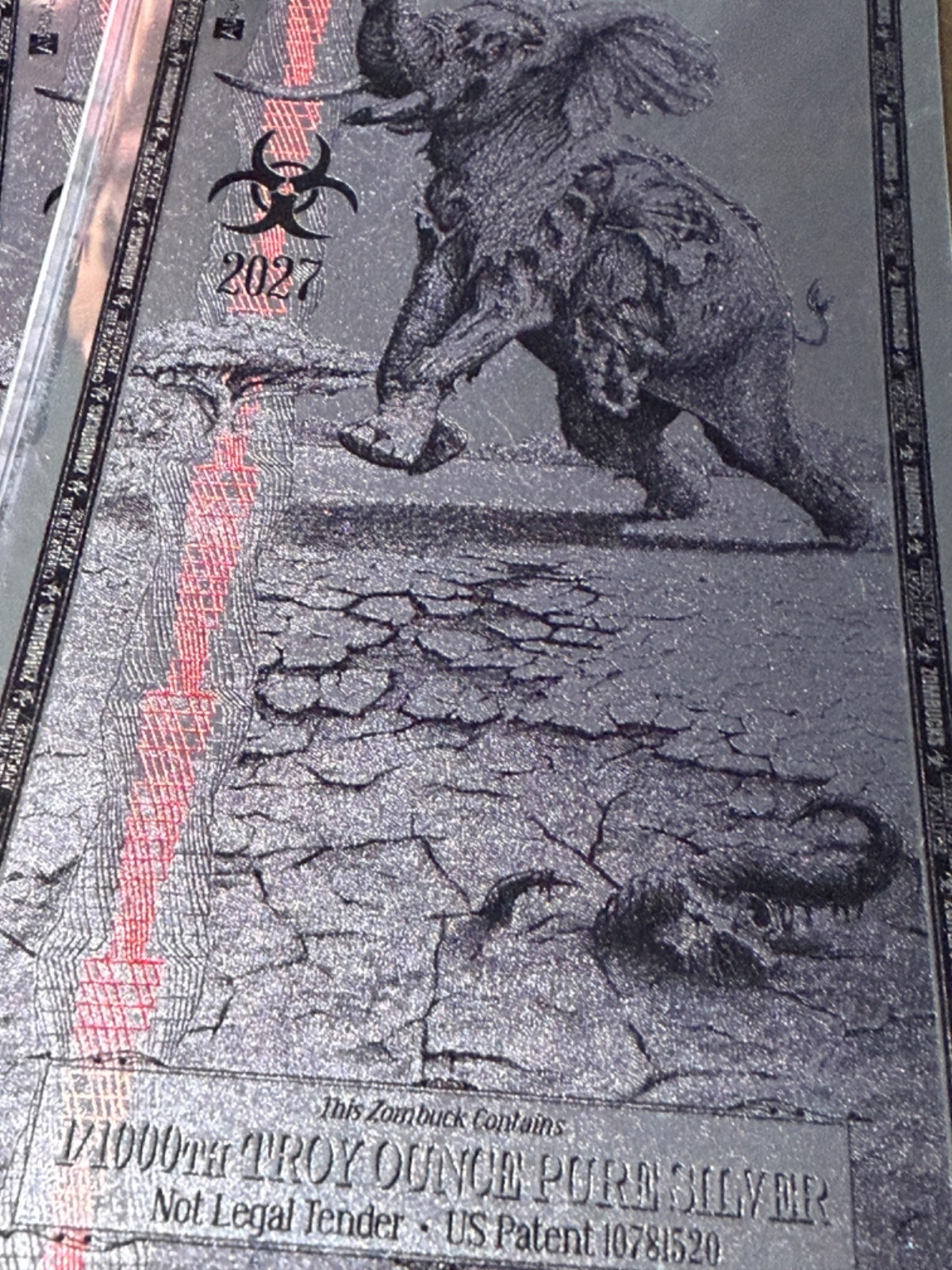 1 X ZomBucks ELEGAUNT 2027, UNC Aurum SilverBack 1/1000 Troy oz. Note,