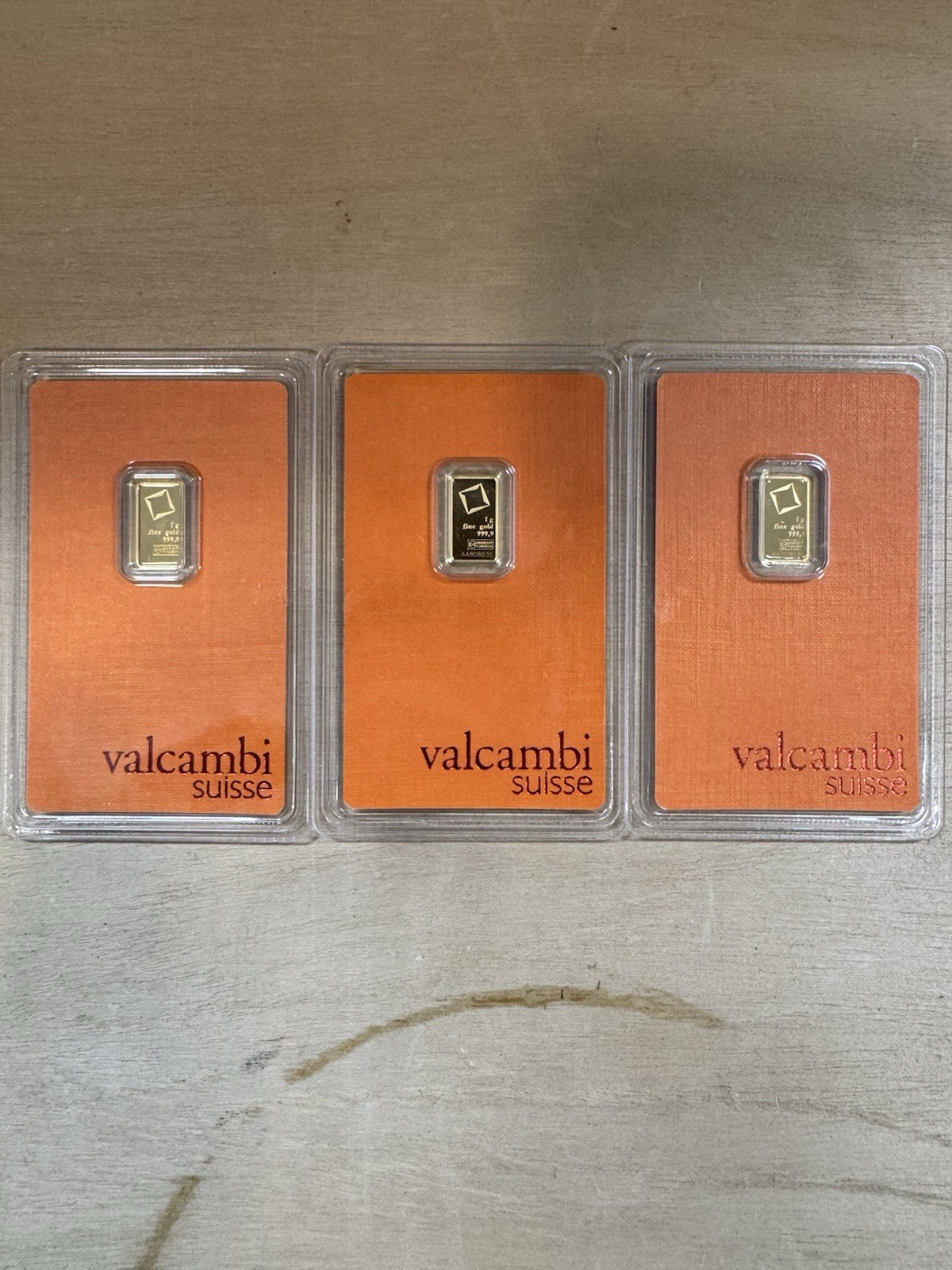 Valcambi Suisse .9999 Fine Gold Bar 1 Gram Lot of 3 Consecutive Serial #s