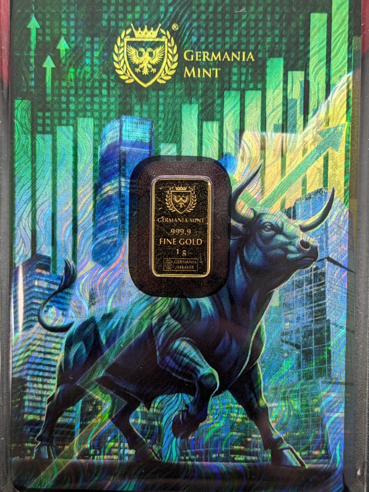 2026 Germania Mint Bull & Bear 1g Gold Bar in Card