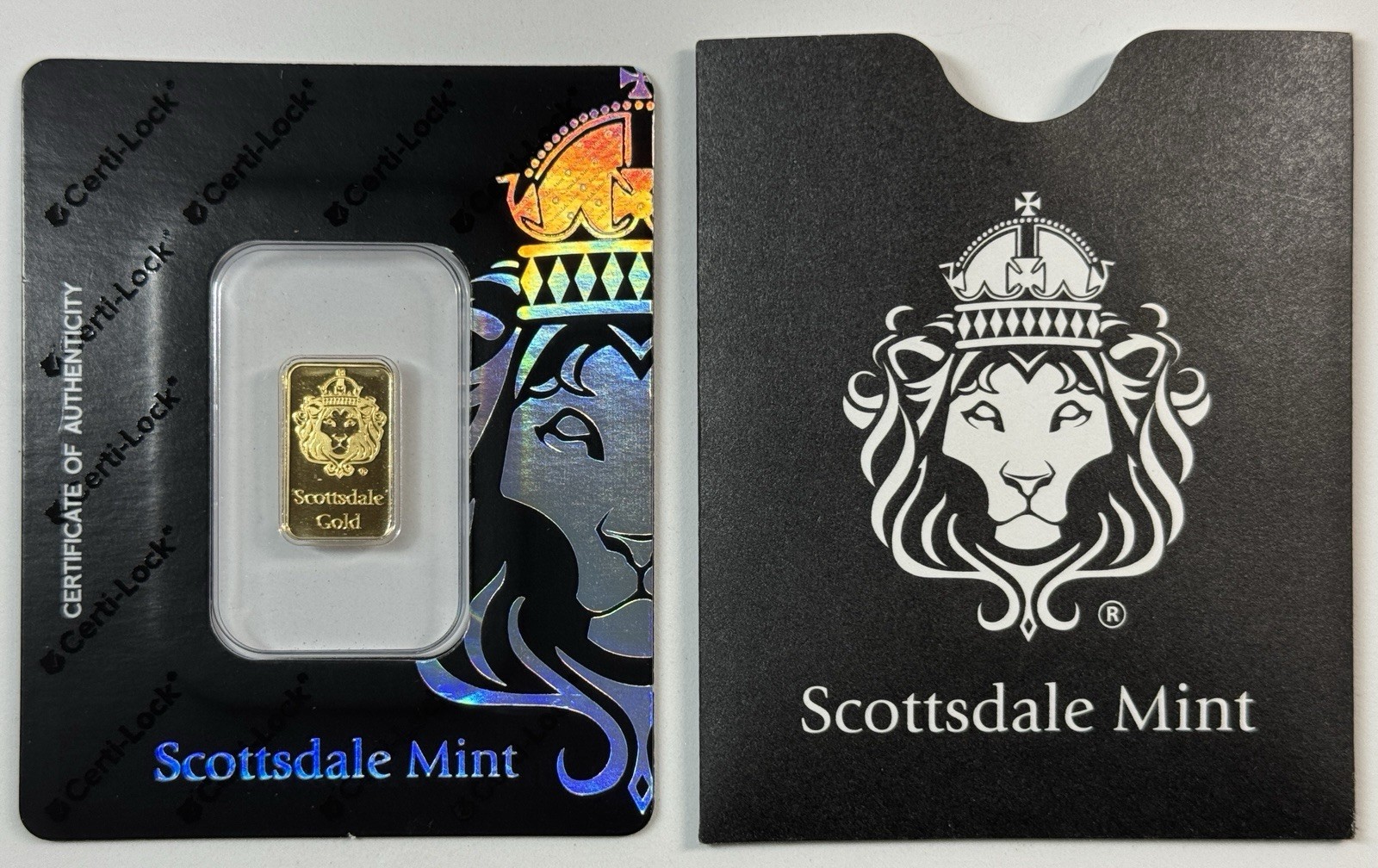 2 gram Scottsdale Mint .9999 Gold Bar – Sealed in Certi-Lock COA